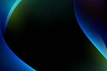 Abstract light blue green curve graphic on dark background, copy space composition.