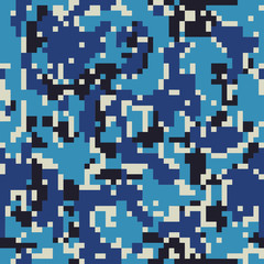Digital camouflage pattern background, seamless vector illustration. Classic military clothing style. Masking army camo, repeat print for wallpapers or prints on fabric. Blue, sea colors.