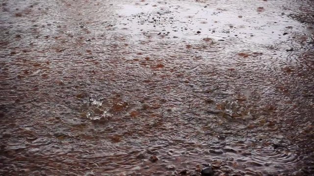 Rippled rain drops on ground in super slow motion. footage video.