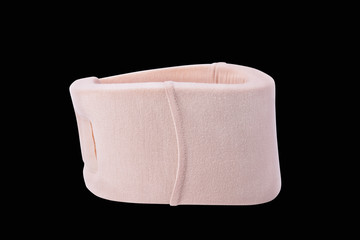 Neck support brace on black background , soft cervical collar.