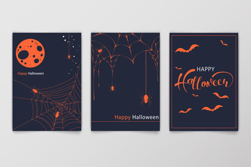 Halloween hand drawn invitation or greeting Cards set. Vector illustration.