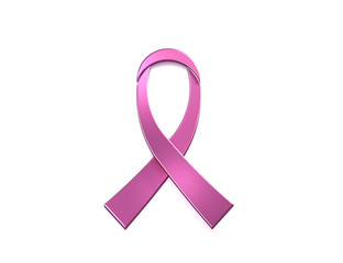 Breast Cancer Awareness Silk Ribbon. 3D Render Realistic pink ribbon isolated satin color and shadows. Logo design