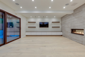Interior design of a modern living room in the newly built house or apartment, hotel room without furniture