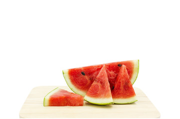 Watermelon sliced with wood cutting boards isolate on white background