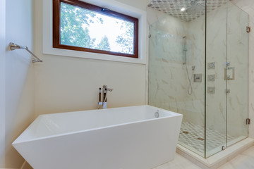 Interior design of a modern bathroom in a newly built house or apartment, hotel room.