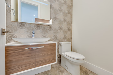 Naklejka na ściany i meble Interior design of a modern bathroom in a newly built house or apartment, hotel room.