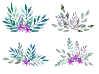 Set of four compositions with herbs and flowers, herbal compositions