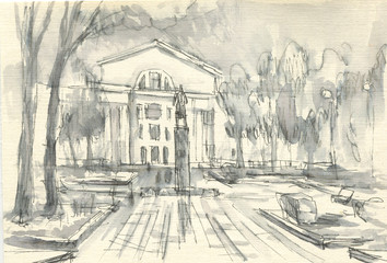 park with monument and sketch palace