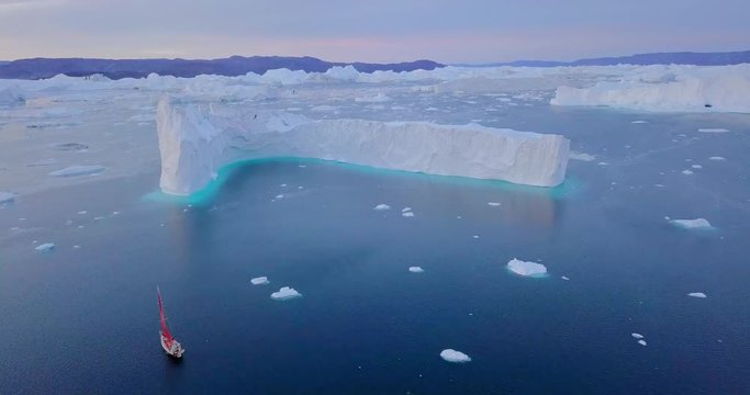 Aerial Backward: Sailing Among Awesome Icebergs, Disko Bay, Greenland