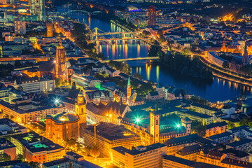 Aerial view over Frankfurt am Main at night