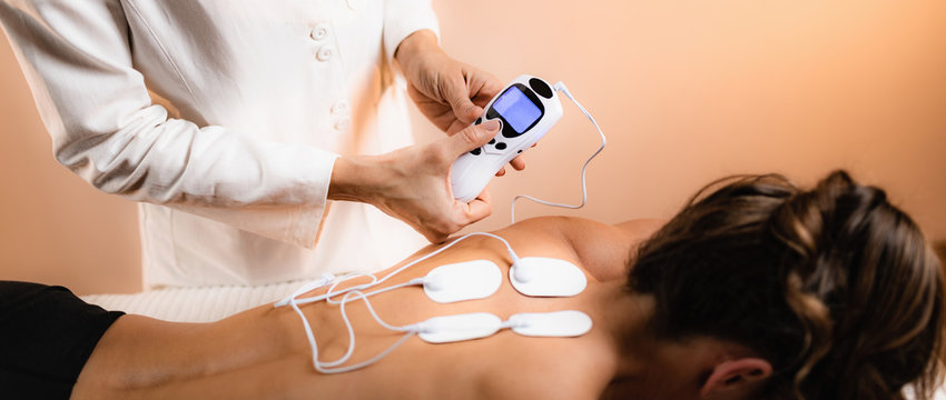 Upper Back Physical Therapy with TENS Electrode Pads, Transcutaneous Electrical Nerve Stimulation