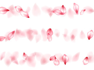 Pink sakura flower flying petals isolated on white vector background.