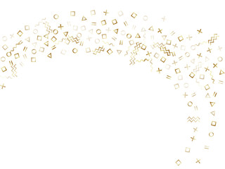 Memphis style geometric confetti vector background of triangle circle square shapes, chevron wavy lines.