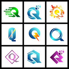 Set of letter Q simple logo design vector