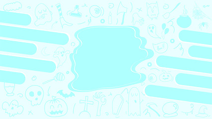 Halloween banner with doodles. Soft blue color.