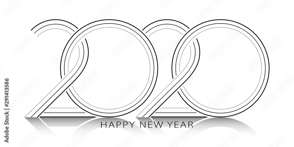 Poster 2020 happy new year. 2020 modern text vector luxury design black and white color.