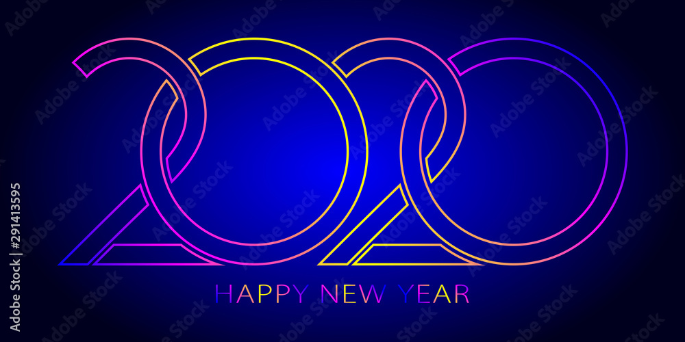 Poster 2020 happy new year. 2020 modern text vector luxury design glowing colors.