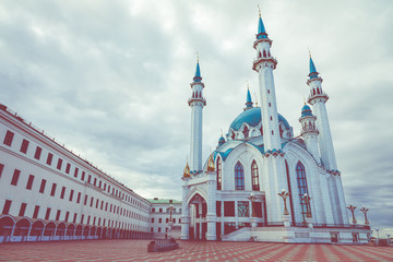 View on Kul Sharif mosque in Kazan Kremlin, one of the largest mosques in Russia. The Republic of Tatarstan in Russia.