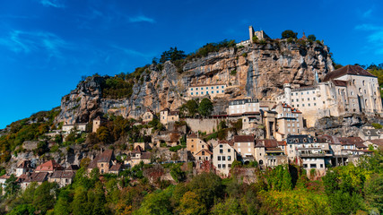 Fototapeta na wymiar Rocamadour in the Lot department of southwest France. Its Sanctuary of the Blessed Virgin Mary, has for centuries attracted pilgrims from many countries.