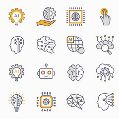 Artificial intelligence icons set. Vector illustration. Editable stroke.