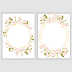 Greeting card template with cherry blossom flower frame