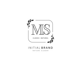 M S MS Beauty vector initial logo, handwriting logo of initial signature, wedding, fashion, jewerly, boutique, floral and botanical with creative template for any company or business.