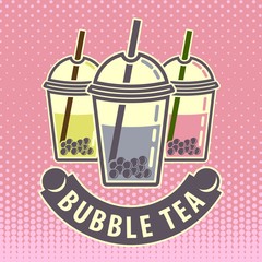Bubble tea poster, banner template. Vector illustration