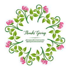 Design element of bright pink wreath frame, for decoration of greeting card thanksgiving. Vector