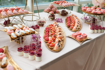 Wedding tasty decorations. Candy bar. Sweet  table