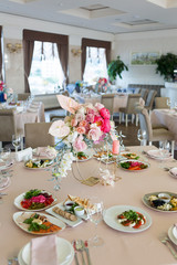 Wedding table decorations trends. Wedding banquet.