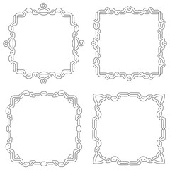 Set of magic knotting frames and Celtic cross. Square decorative elements with stripes braiding. Vector
