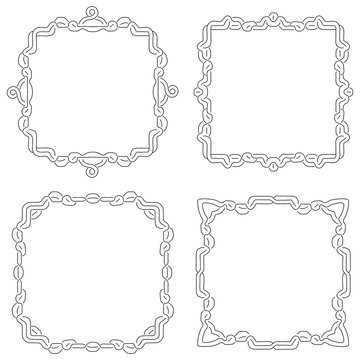 Set of magic knotting frames and Celtic cross. Square decorative elements with stripes braiding. Vector