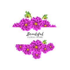 Floral frame with purple dahlia flower bouquet