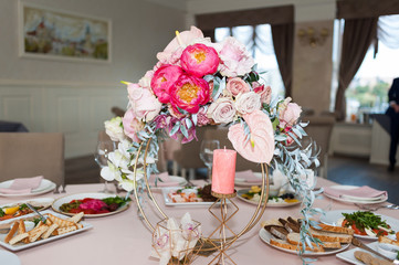 Wedding table decorations trends. Wedding banquet.