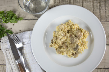 risotto au poulet et champignons
