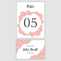 Floral table number card with chrysanthemum flower decoration