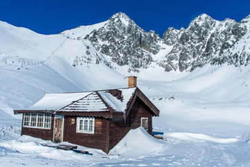 Mountains hut in winter High Tatras, Slovakia