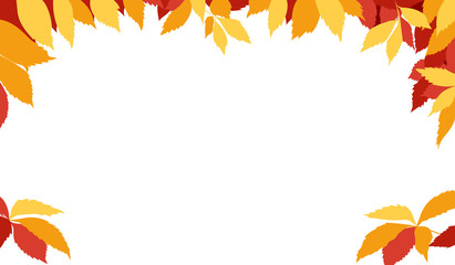 Frame with autumn leaves isolated on white background, vector illustration of fall leaves like border