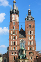 Fototapeta na wymiar KRAKOW, POLAND - JULY 09, 2019: Mariacki church, Church of Our Lady Assumed into Heaven