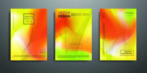 Covers templates set with abstract art. Yellow, orange, white. Applicable for brochures, posters, covers and banners. Vector illustrations.
