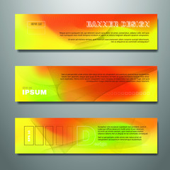 Vector horizontal banner template, abstract design. Yellow, orange, white, green.