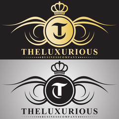 The Luxurious logo with crest and swirl style isolated on background. Crown crest logo vector, suitable company, store, hotel. etc