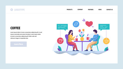 Vector web site design template. Couple on a date drinking coffee. Landing page concepts for website and mobile development. Modern flat illustration