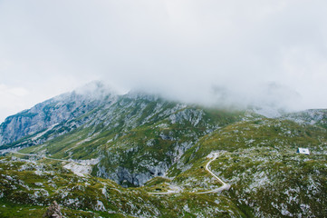 Tracking in Slovenia, Julian Alps. Mountain Mangart.