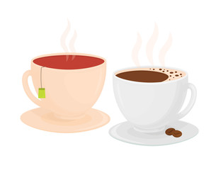 A Cup of fresh hot coffee. Cup of tea. Design for cafeteria, posters, banners, postcards.