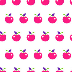 Seamless vector pattern. Apples with branch and leaves in flat style.