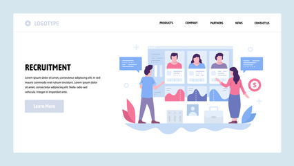 Vector web site design template. Job recruitment, candidate CV profiles, HR human resources. Landing page concepts for website and mobile development. Modern flat illustration