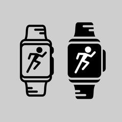 Smartwatch training icon. Runner athlete silhouette in a smart watch display. Modern technology sports.