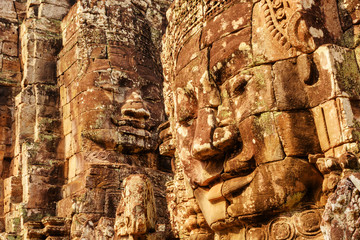 Scenic view of giant smiling stone faces of Bayon temple