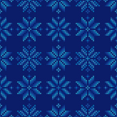 Seamless vector background with Norwegian snowflakes. Pixel snowflakes. Merry Christmas! Winter pattern. Can be used for wallpaper, textile, invitation card, wrapping, web page background.